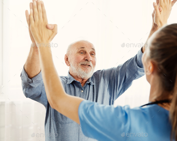 Nurse Doctor Senior Care Hug Hugging Bonding Embracing Friend Patient